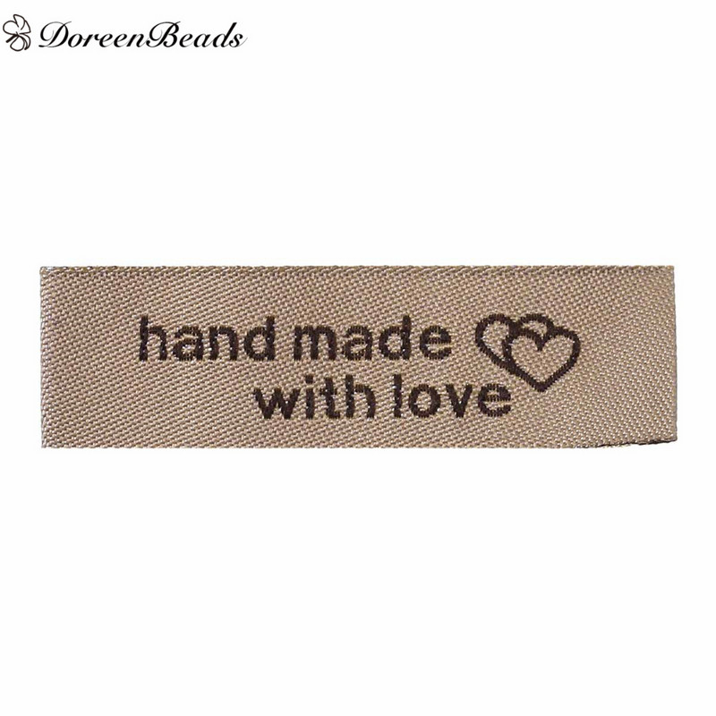 Doreen Beads 50 kom. Torbe za odjeću Terilenske tkane tiskane naljepnice DIY Scrapbooking Pravokutni uzorci srca ručno izrađeni s ljubavlju