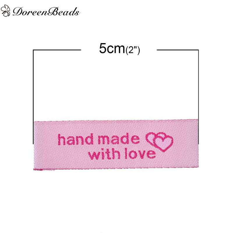 Doreen Beads 50 kom. Torbe za odjeću Terilenske tkane tiskane naljepnice DIY Scrapbooking Pravokutni uzorci srca ručno izrađeni s ljubavlju