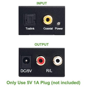 Ψηφιακός σε αναλογικός μετατροπέας ήχου Ψηφιακός οπτικός (SPDIF/Toslink) και στερεοφωνικός μετατροπέας ήχου RCA (L/R) με ίνα