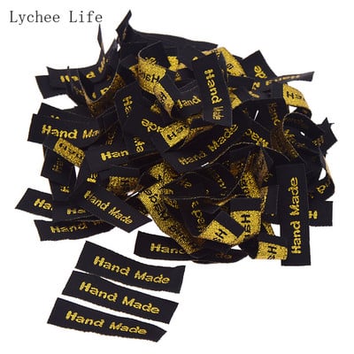 Lychee Life 100 τεμ./παρτίδα Χρυσό χρώμα Πλενόμενη υφαντή ετικέτα Ετικέτες ένδυσης για ραπτικές χειροτεχνίες