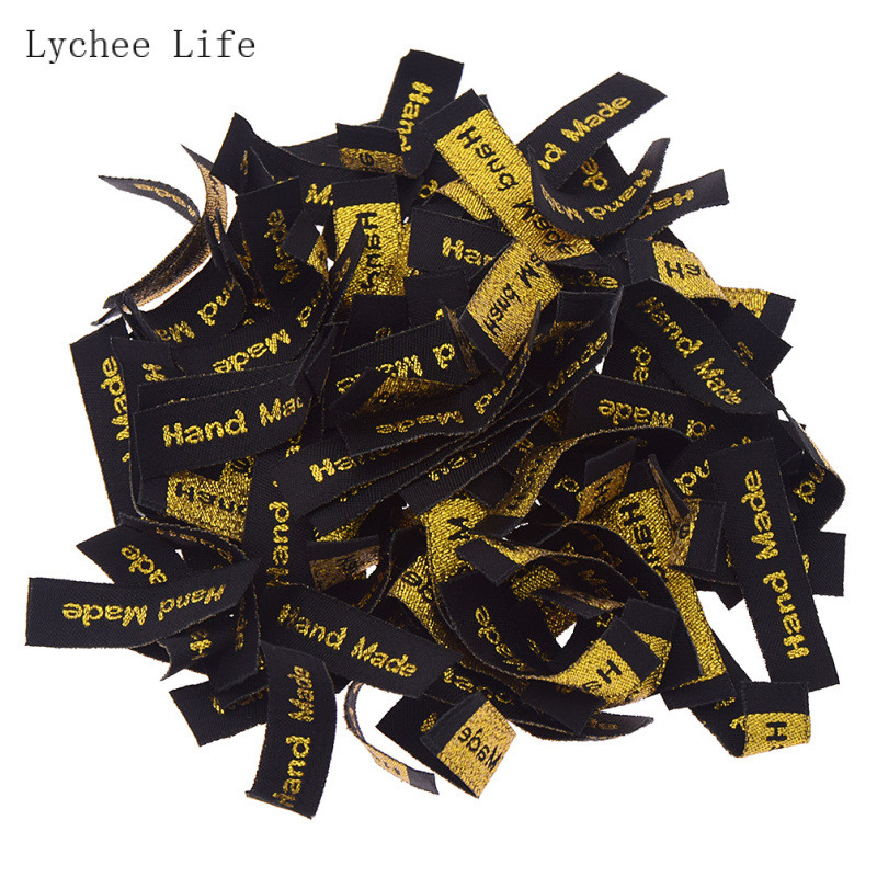 Lychee Life 100 τεμ./παρτίδα Χρυσό χρώμα Πλενόμενη υφαντή ετικέτα Ετικέτες ένδυσης για ραπτικές χειροτεχνίες