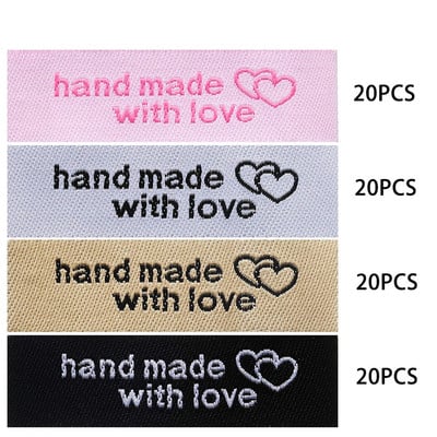 Etichete de cusut din bumbac, 80 de bucăți, etichete din pânză lucrate manual, etichete țesute de artă, artizanat, etichete de cusut pentru îmbrăcăminte de modă pentru tricotat