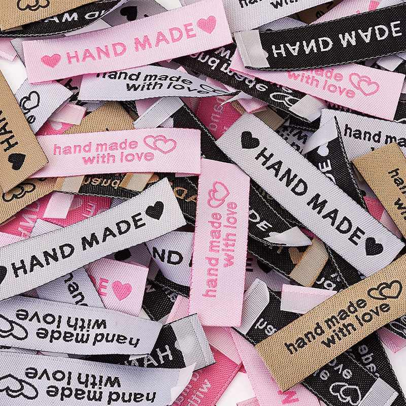 Etichete de cusut din bumbac, 80 de bucăți, etichete din pânză lucrate manual, etichete țesute de artă, artizanat, etichete de cusut pentru îmbrăcăminte de modă pentru tricotat