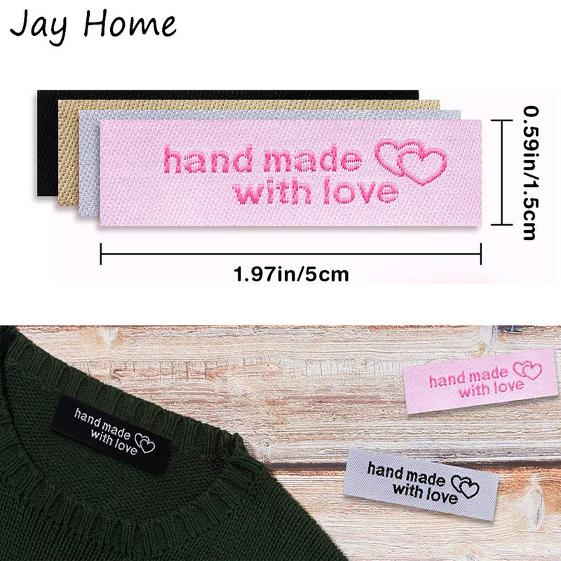 Etichete de cusut din bumbac, 80 de bucăți, etichete din pânză lucrate manual, etichete țesute de artă, artizanat, etichete de cusut pentru îmbrăcăminte de modă pentru tricotat