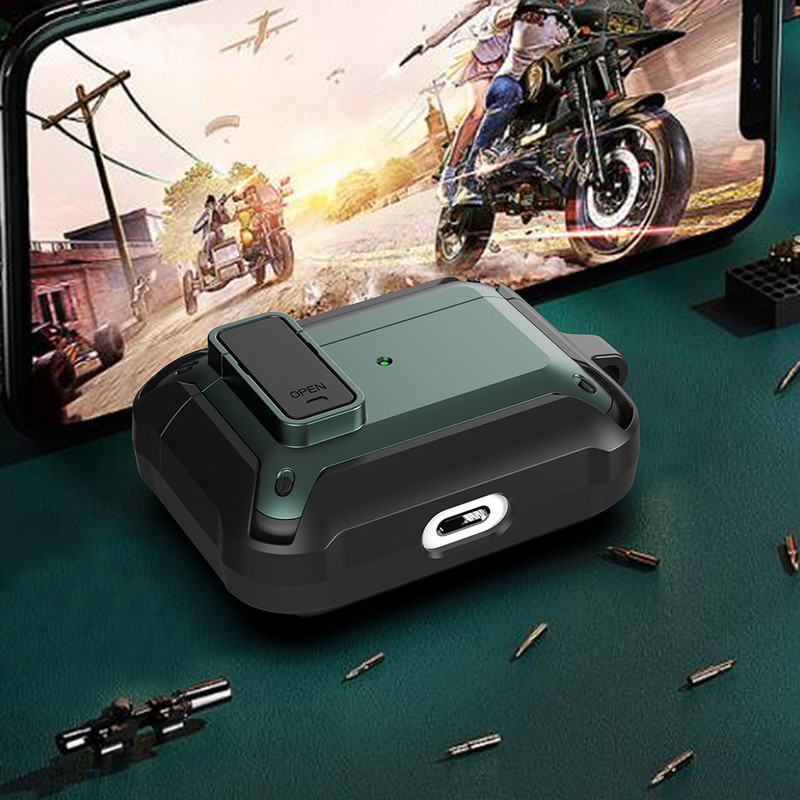 Bruņu slēdža aizsargvāciņš Airpods 3 Case 2021 TPU PC austiņu vāciņam Apple Airpods Pro 1 2 3 Case Earbuds Key Hook