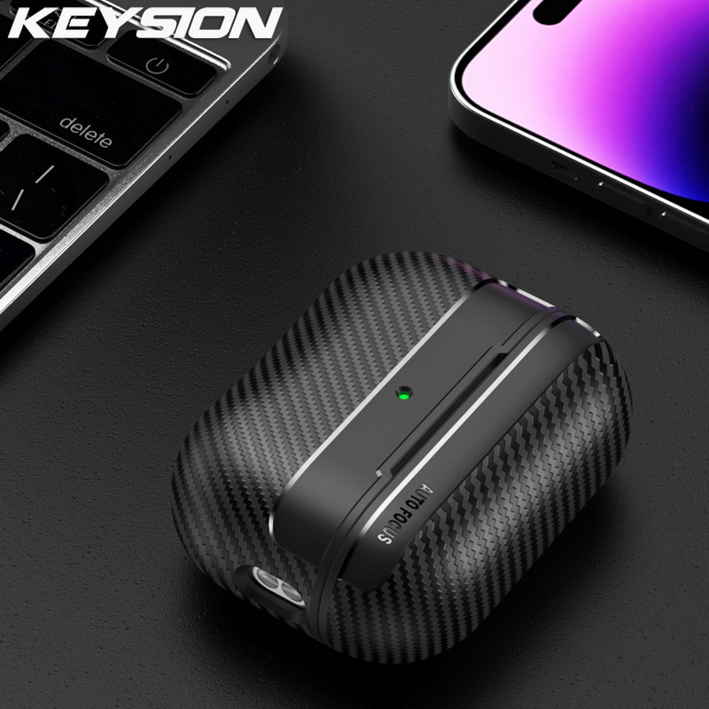 KEYSION futrola otporna na udarce za Apple AirPods Pro 2 1 Tekstura karbonskih vlakana Mekana silikonska Bluetooth slušalica za AirPods 3 2 1