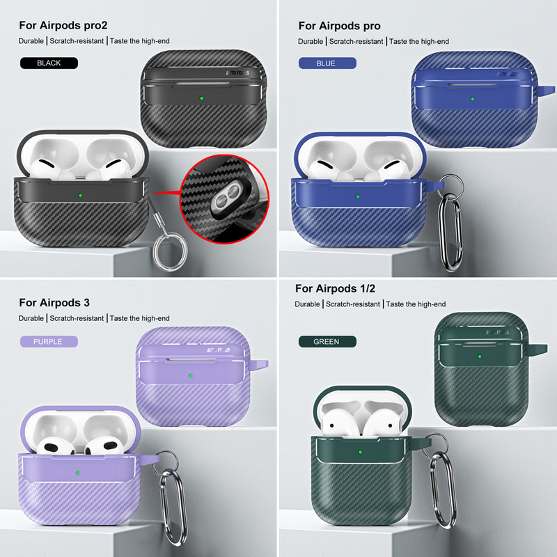 KEYSION futrola otporna na udarce za Apple AirPods Pro 2 1 Tekstura karbonskih vlakana Mekana silikonska Bluetooth slušalica za AirPods 3 2 1