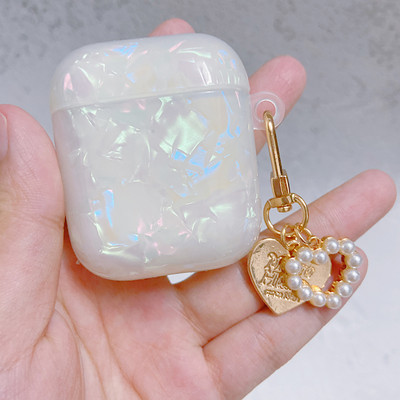 Sapņaini balts spīdīgs Shell Pearl rokassprādze Keychain Austiņas Mīksts maciņš Apple Airpods 1 2 Pro 3 bezvadu austiņu kastes vāciņam