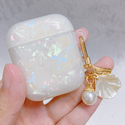 Sapņaini balts spīdīgs Shell Pearl rokassprādze Keychain Austiņas Mīksts maciņš Apple Airpods 1 2 Pro 3 bezvadu austiņu kastes vāciņam