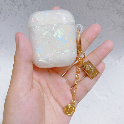 Sapņaini balts spīdīgs Shell Pearl rokassprādze Keychain Austiņas Mīksts maciņš Apple Airpods 1 2 Pro 3 bezvadu austiņu kastes vāciņam