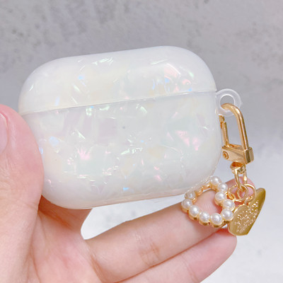 Sapņaini balts spīdīgs Shell Pearl rokassprādze Keychain Austiņas Mīksts maciņš Apple Airpods 1 2 Pro 3 bezvadu austiņu kastes vāciņam