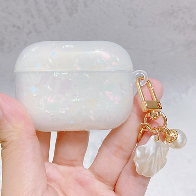 Sapņaini balts spīdīgs Shell Pearl rokassprādze Keychain Austiņas Mīksts maciņš Apple Airpods 1 2 Pro 3 bezvadu austiņu kastes vāciņam