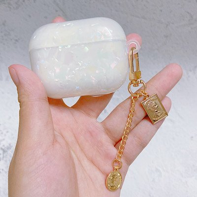 Sapņaini balts spīdīgs Shell Pearl rokassprādze Keychain Austiņas Mīksts maciņš Apple Airpods 1 2 Pro 3 bezvadu austiņu kastes vāciņam