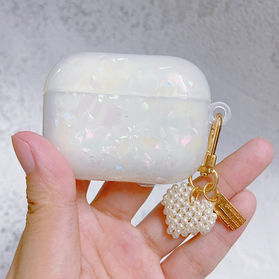 Sapņaini balts spīdīgs Shell Pearl rokassprādze Keychain Austiņas Mīksts maciņš Apple Airpods 1 2 Pro 3 bezvadu austiņu kastes vāciņam