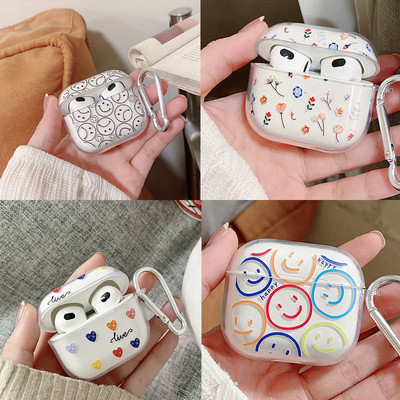 Koreai Smiley virág tok Apple AirPods 3 tokokhoz Átlátszó védőburkolat AirPods 1 2 AirPods Pro 2. tokhoz kulcstartóval