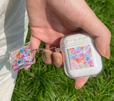 Roztomilé puzdro na slúchadlá s čerstvým kvetom pre AirPods 1 2 Pro, priehľadné TPU puzdro na Air Pods 3 Bluetooth slúchadlá s kľúčenkou