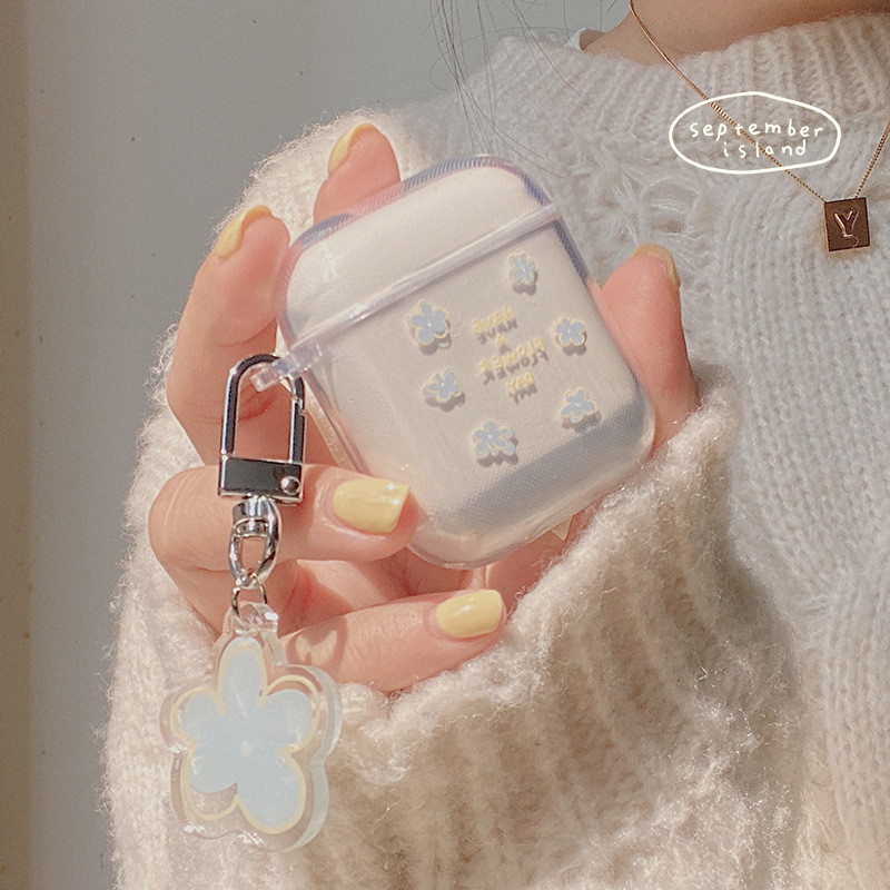 Roztomilé puzdro na slúchadlá s čerstvým kvetom pre AirPods 1 2 Pro, priehľadné TPU puzdro na Air Pods 3 Bluetooth slúchadlá s kľúčenkou