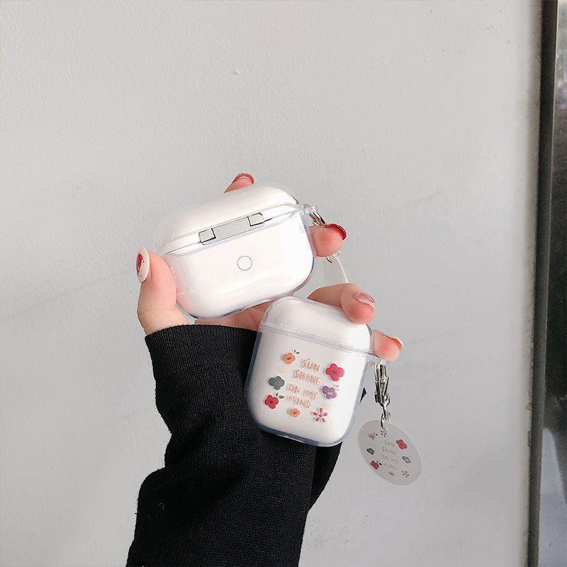 Roztomilé puzdro na slúchadlá s čerstvým kvetom pre AirPods 1 2 Pro, priehľadné TPU puzdro na Air Pods 3 Bluetooth slúchadlá s kľúčenkou