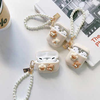 Симпатичен прост декор на черешово мече TPU Калъф за слушалки за Apple AirPods Pro 3 Калъф за слушалки за AirPods 1 2 Перлена гривна Ключодържател