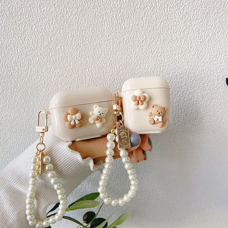 Slatka jednostavna dekoracija medvjeda trešnje TPU maska za slušalice za Apple AirPods Pro 3 Slušalica torbica za AirPods 1 2 biserna narukvica privjesak za ključeve