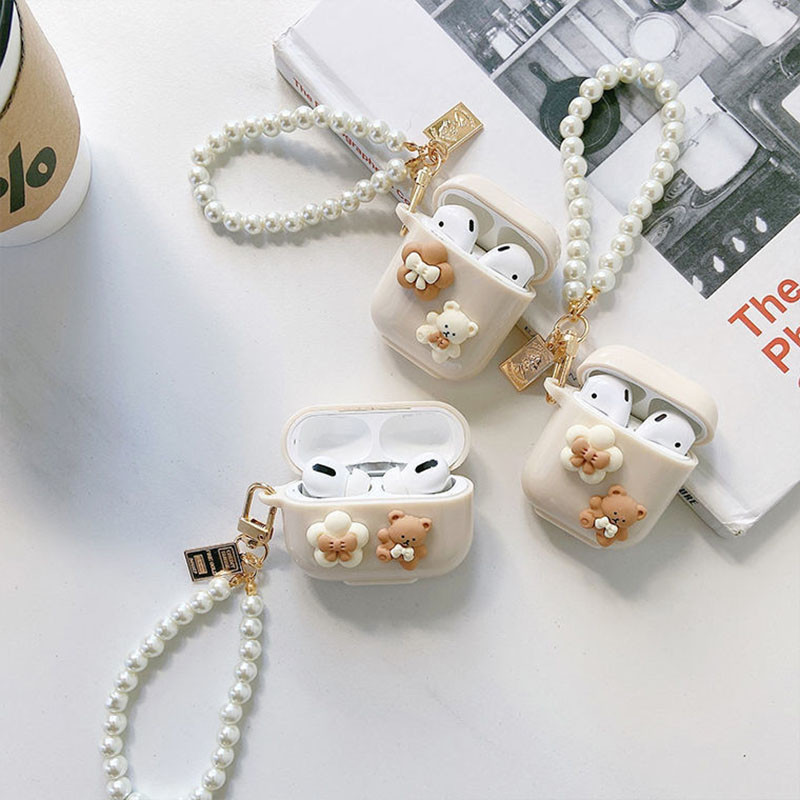 Slatka jednostavna dekoracija medvjeda trešnje TPU maska za slušalice za Apple AirPods Pro 3 Slušalica torbica za AirPods 1 2 biserna narukvica privjesak za ključeve