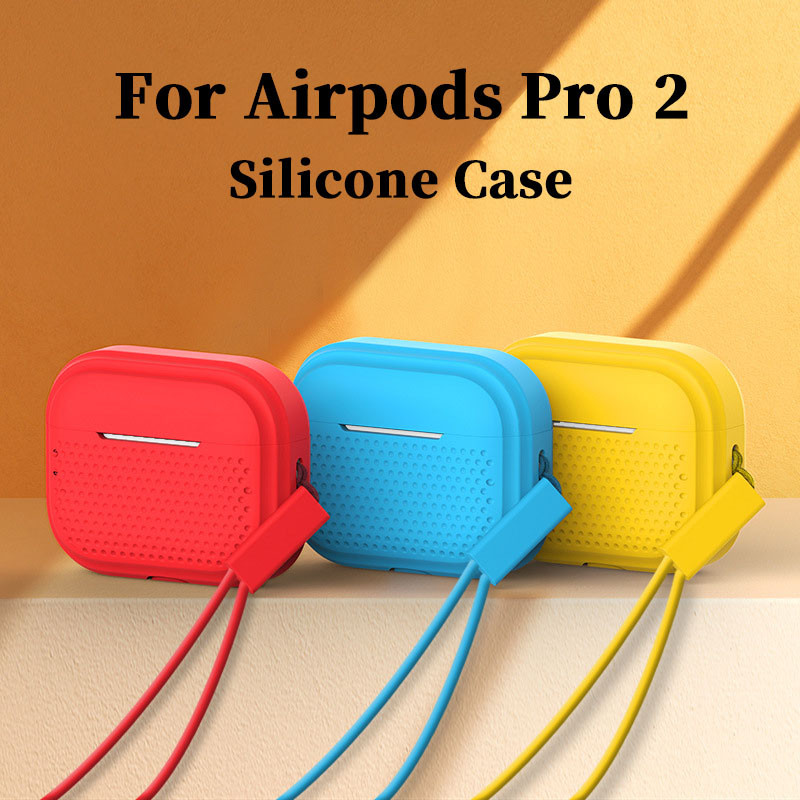 Husă din silicon pentru Airpods Pro 2, cu șnur, husă rotundă pentru căști, capac pentru căști pentru Apple Airpod Pro 2nd Pro2.