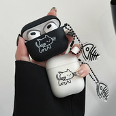 Husă de protecție mată pentru iubitorii de pisici de desene animate pentru AirPods 1/2/3 Husă moale TPU drăguță pentru AirPods Pro 2 Husă pentru căști Bluetooth Breloc