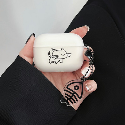 Husă de protecție mată pentru iubitorii de pisici de desene animate pentru AirPods 1/2/3 Husă moale TPU drăguță pentru AirPods Pro 2 Husă pentru căști Bluetooth Breloc