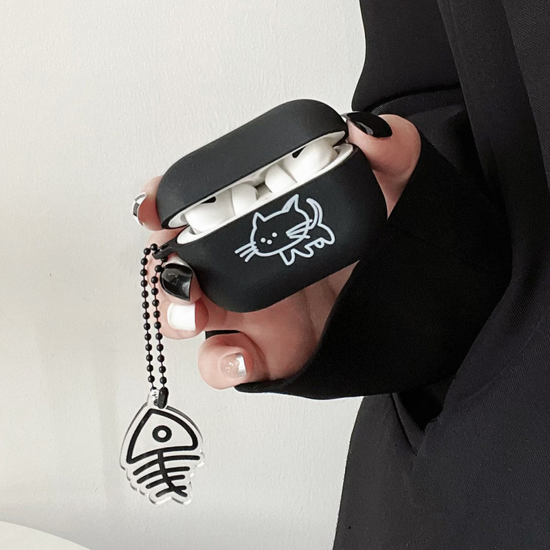 Husă de protecție mată pentru iubitorii de pisici de desene animate pentru AirPods 1/2/3 Husă moale TPU drăguță pentru AirPods Pro 2 Husă pentru căști Bluetooth Breloc