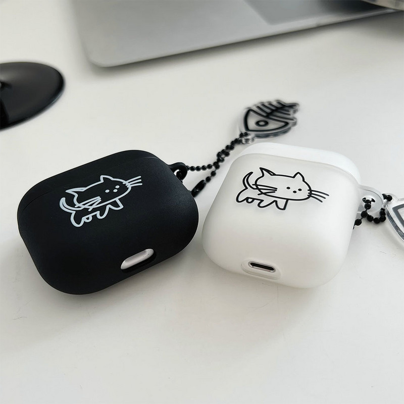 Husă de protecție mată pentru iubitorii de pisici de desene animate pentru AirPods 1/2/3 Husă moale TPU drăguță pentru AirPods Pro 2 Husă pentru căști Bluetooth Breloc