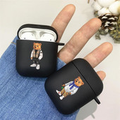 Modna simpatična silikonska futrola s crtanim medvjedom za Apple Airpods 3 2 1 Kućišta Bluetooth slušalica Poklopac za airpods Pro 2 crna torbica