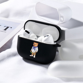 Моден сладък силиконов калъф с анимационно мече за Apple Airpods 3 2 1 Калъфи Калъф за Bluetooth слушалки за airpods Pro 2 Черна чанта с капак