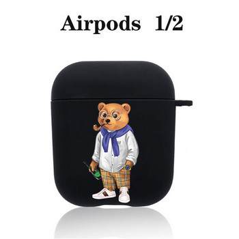 Моден сладък силиконов калъф с анимационно мече за Apple Airpods 3 2 1 Калъфи Калъф за Bluetooth слушалки за airpods Pro 2 Черна чанта с капак