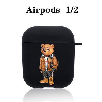 Modna simpatična silikonska futrola s crtanim medvjedom za Apple Airpods 3 2 1 Kućišta Bluetooth slušalica Poklopac za airpods Pro 2 crna torbica