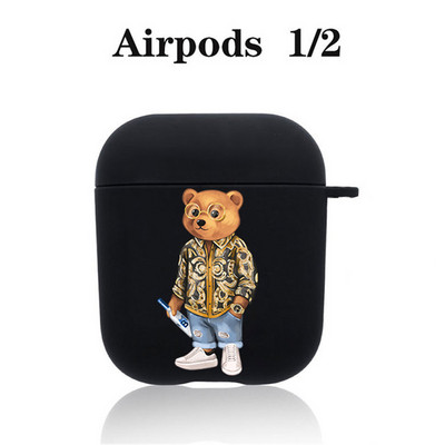Modna simpatična silikonska futrola s crtanim medvjedom za Apple Airpods 3 2 1 Kućišta Bluetooth slušalica Poklopac za airpods Pro 2 crna torbica