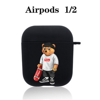 Modna simpatična silikonska futrola s crtanim medvjedom za Apple Airpods 3 2 1 Kućišta Bluetooth slušalica Poklopac za airpods Pro 2 crna torbica