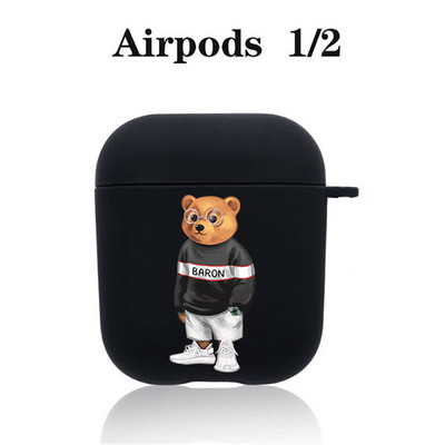 Modna simpatična silikonska futrola s crtanim medvjedom za Apple Airpods 3 2 1 Kućišta Bluetooth slušalica Poklopac za airpods Pro 2 crna torbica