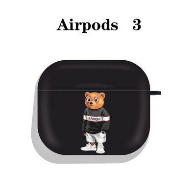 Modna simpatična silikonska futrola s crtanim medvjedom za Apple Airpods 3 2 1 Kućišta Bluetooth slušalica Poklopac za airpods Pro 2 crna torbica
