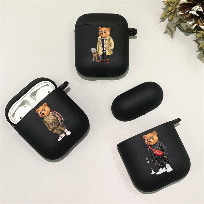 Modna simpatična silikonska futrola s crtanim medvjedom za Apple Airpods 3 2 1 Kućišta Bluetooth slušalica Poklopac za airpods Pro 2 crna torbica
