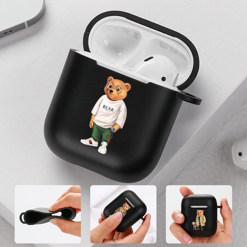 Modna simpatična silikonska futrola s crtanim medvjedom za Apple Airpods 3 2 1 Kućišta Bluetooth slušalica Poklopac za airpods Pro 2 crna torbica