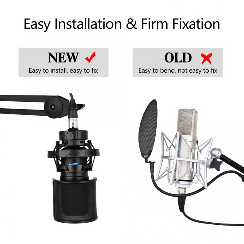 Professzionális U alakú kétrétegű mikrofon szélvédő, felvevő stúdió szűrőmaszk pajzs borító stúdió szélvédő, rugalmas új