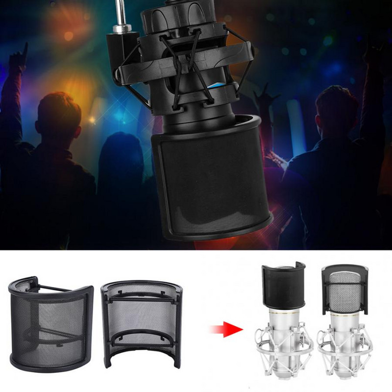 Professzionális U alakú kétrétegű mikrofon szélvédő, felvevő stúdió szűrőmaszk pajzs borító stúdió szélvédő, rugalmas új