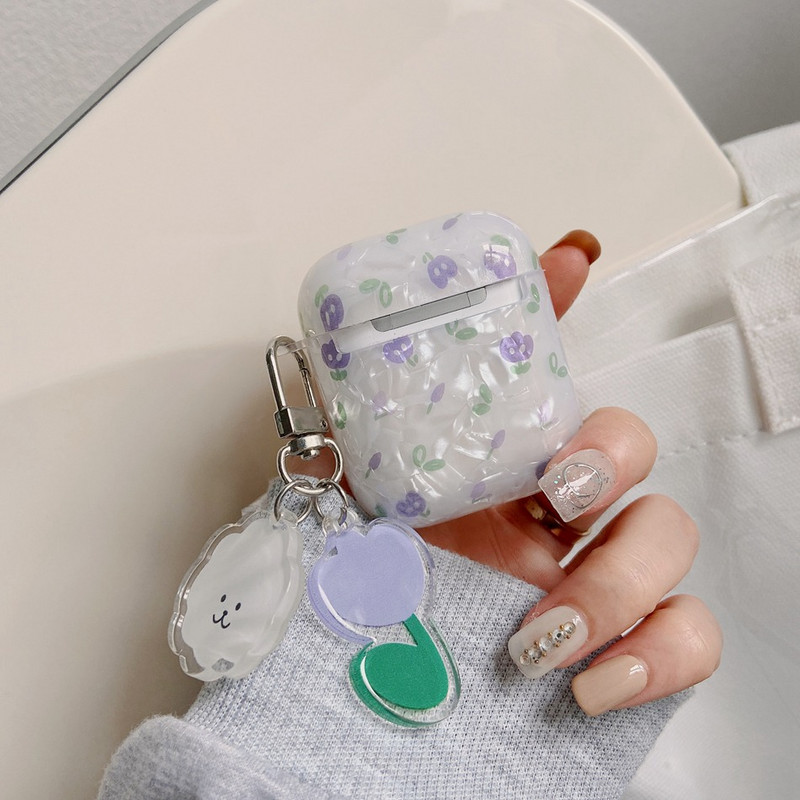 Για AirPods Pro /airpod 3/AirPods 2 Θήκη Χαριτωμένη κορεάτικη αρκούδα τουλίπα Κρεμαστό θήκη ακουστικών Air pods 3 κάλυμμα ακουστικών σιλικόνης