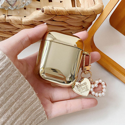 Ηλεκτροπλαστική χρυσή θήκη ακουστικών για Apple AirPods 1 2 Pro 3 Θήκη AirPod Χαριτωμένα στολίδια με μαργαριτάρι μπρελόκ Μαλακό κάλυμμα βάσης