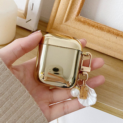 Ηλεκτροπλαστική χρυσή θήκη ακουστικών για Apple AirPods 1 2 Pro 3 Θήκη AirPod Χαριτωμένα στολίδια με μαργαριτάρι μπρελόκ Μαλακό κάλυμμα βάσης