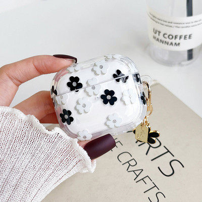 Átlátszó puha szilikon burkolat AirPods 2 3 fülhallgatóhoz, csillámos, virágos függő fülhallgató tok Apple AirPod Pro fejhallgató kulcstartóhoz