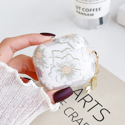 Átlátszó puha szilikon burkolat AirPods 2 3 fülhallgatóhoz, csillámos, virágos függő fülhallgató tok Apple AirPod Pro fejhallgató kulcstartóhoz