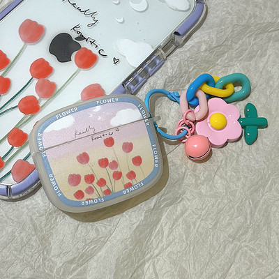 Husă retro cu flori de lalele pentru AirPods 1 2 Pro 3 Huse pentru AirPod 1 2 Cutie de încărcare pentru căști cu brățară cu perle Husă de protecție moale