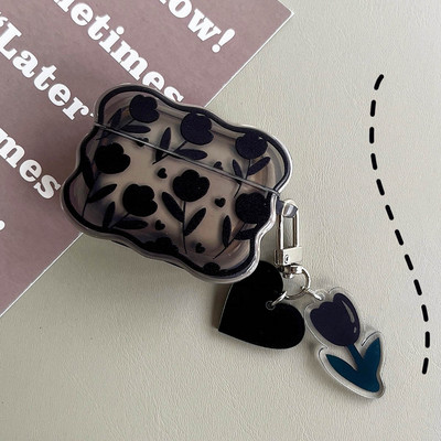 Husă retro cu flori de lalele pentru AirPods 1 2 Pro 3 Huse pentru AirPod 1 2 Cutie de încărcare pentru căști cu brățară cu perle Husă de protecție moale