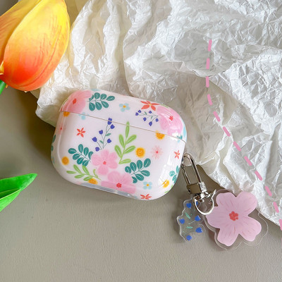 Husă retro cu flori de lalele pentru AirPods 1 2 Pro 3 Huse pentru AirPod 1 2 Cutie de încărcare pentru căști cu brățară cu perle Husă de protecție moale